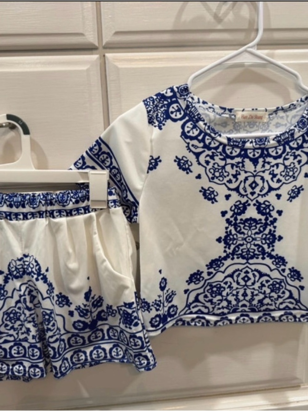 Blue and White Two-Piece crop top Set